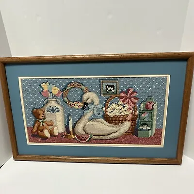 Mid Century Embroidered Picture / Vintage Wall Decor / Framed Art Child’s Room • $24.99