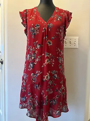 JOIE Almarie B Tandoori Red Floral Silk Ruffle Sleeve Mini Dress Sz XS EUC!! • $13.99
