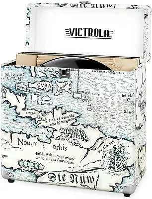 Victrola Vintage Vinyl Record Storage Carrying Case For 30+ Records Retro Map • $58.98