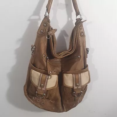 Olive Green Multi Pocket Leather Handbag Hobo Tote • $16.09