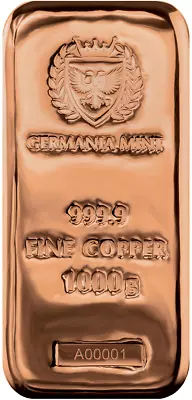 2 X Germania Mint -1000g Copper 999.9 Cast Bar • $239