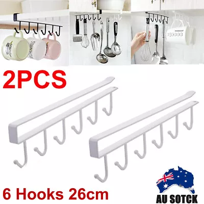2pcs 6 Hook Metal Under Shelf Mug Rack Hooks Kitchen Hanger Coffee Cup Holder AU • $9.99
