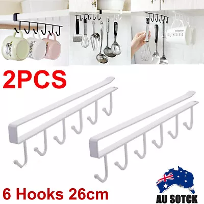 2X 6 Hook Mug Cup Rack Holder Under Shelf Kitchen Cabinet Hanger Organiser White • $8.59