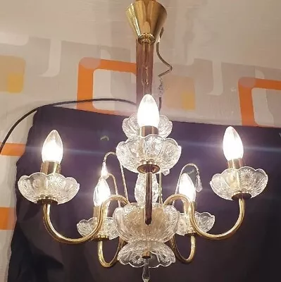 Vintage Preciosa Lustry Czech Republic Brass And Crystal Glass Chandelier • £89.99