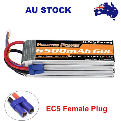 $62.99 • Buy Youme 6S 6500mAh 22.2V EC5 60C LiPo Battery For RC Helicopter Drone Car Boat AU