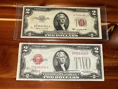 🔥Lot Of (2) Two Dollar Bill Red Seal Note Circulated You Grade 1928 D & 1953 B • $34.99