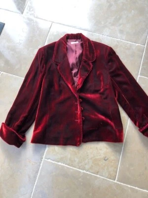 Ladies Designer Red Velvet Jacket By Caroline Charles. Size 16. Great Condition. • £50