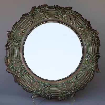 Antique Ornamented Bronze Mistletoe And Oak Round Beaded Mirror • $250