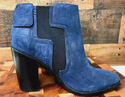 L.A.M.B. Suede Leather Ankle Boot Navy Black Wedge Chunky Heel Gwen Stefani 10 • $79