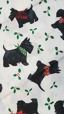 Scottie Dog Terrier Springs Christmas Fabric Tossed Scotties W/ Holly 20  X 43  • $5.95