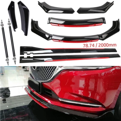 $69.99 • Buy For Mazda 3 Sedan  Front Bumper Lip Spoiler Body Kit/Side Skirt Glossy Black+red