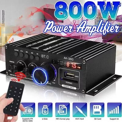 800W 2 Channel Bluetooth Mini HIFI Power Amplifier Audio Stereo Amp FM Home Car  • $18.99