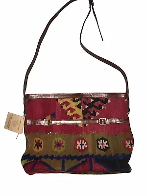 Vintage Authentic  Dhurrie Handcrafted Woven  Kilim Rug Carpet  Purse BAG New • $157.24