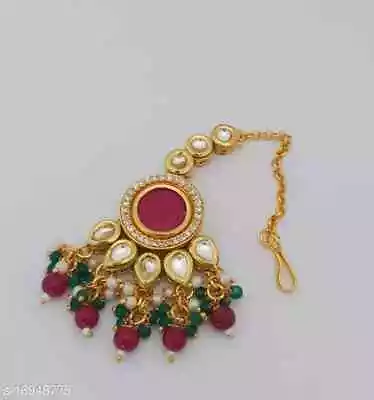 Tikka Bollywood GoldPlated Kundan Jhumar Jewelry Bridal Set Mang Tika Indian 14 • $18.93