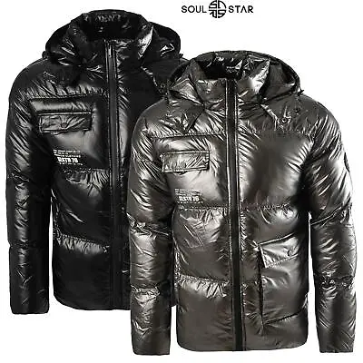 Soul Star MJ-CP Men's Puffer Hooded Jacket Warm Winter Zip Up Long Sleeve Coat • £44.99