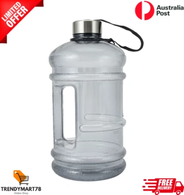 $6.24 • Buy 2L Large Water Bottle Drink Bottle Jug Sports Gym Training Workout BPA Free Grey