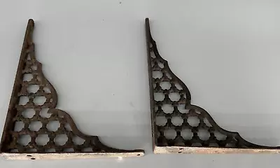 2 Antique Cast Iron Ornate Metal Shelf Brackets 8  X 6  • $28