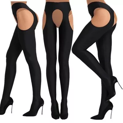 Women Hot Lingerie Open Crotch Long Stockings Shiny Suspender Pantyhose Tights • $9.04