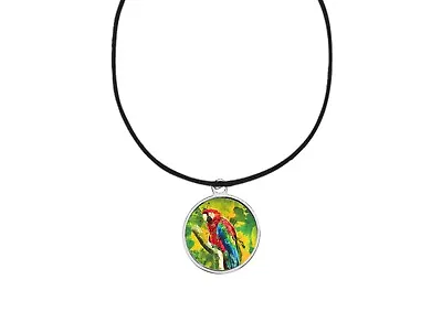 Macaw Parrot Code26 DOME On A 18  Black Cord Necklace Jewellery Gift Handmade • $9.98
