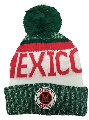 Mexico RedWhite And Green Team Color Landmark Patch  Pom Pom Knit Beanie Hat • $5.99