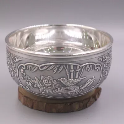 Pure 999 Fine Silver Baby Bowl Handmade Solid Peony Tureens Dinnerware 3.86inch • $421.36