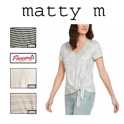 Matty M Ladies' V-Neck Short Sleeve Knot Tie Shirt Top E32 • $12.55