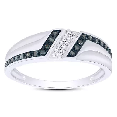 1/5 Ct Blue & White Natural Diamond Wedding Band Mens Ring 10K White Gold • $508.71