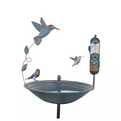 13.1” Bird Bath Metal Bird Baths For Outdoors Garden Decor Vintage Blue • $52.97