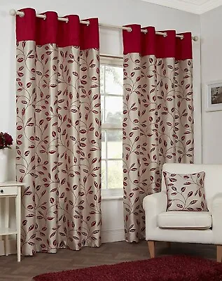 Hamilton McBride Leaf Trail RED 90x72 (228x182cm) Ring Top/Eyelet Lined Curtains • £49.90