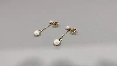 $15.50 • Buy 14K Pearl Post Earrings & Removable Dangle Pearl  Gold 2 Way Wear Convertible