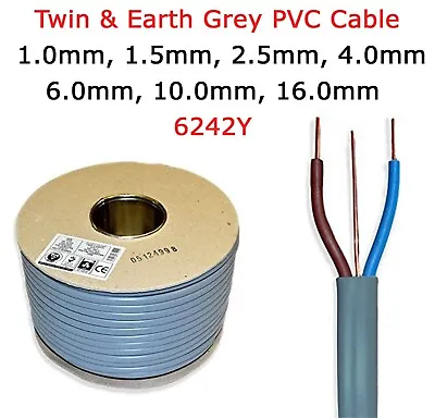 Twin And Earth Cable 6242Y 1mm 1.5mm 2.5mm 4mm 6mm 16mm Lighting Socket Cooker  • £29.99