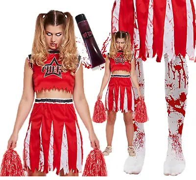 Girls Zombie Cheerleader Outfit Child's Halloween Fancy Dress Teen Kids Costume • £13.99