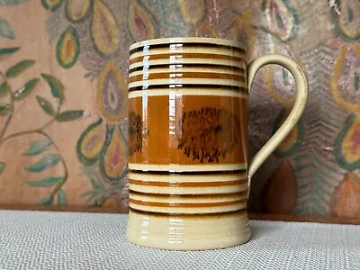 Antique Brown Decorative Striped Mochaware Mug • $175