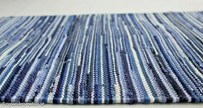 Indian Rag Rug Runner Blue Shades Rug Hand Loom 100% Cotton Art Rustic • £11.49