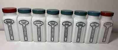 Vtg. Griffith's 8 Jar Art Deco Milk Glass Spice Jars • $35