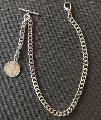 £6.99 • Buy Albert Pocket Watch Chain With A  Lucky  ER II Sixpence Fob,silver Colour