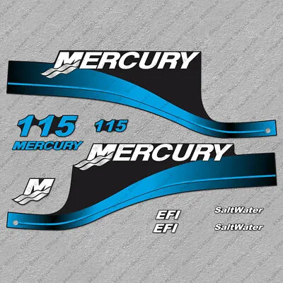 Mercury 115hp EFI SaltWater Outboard Engine Decals BLUE Sticker Set Reproduction • $53.99