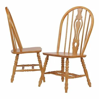 Selections Keyhole Windsor Dining Side Chairs In Light Oak Solid Wood Set Of 2 • $383.68
