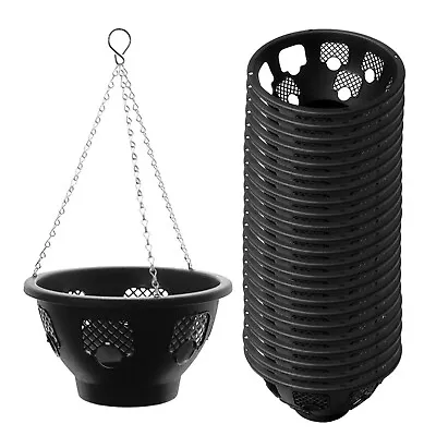 12  Hanging Garden Planter Black Basket With Galvanised Chain Flower Pot Balcony • £10.99