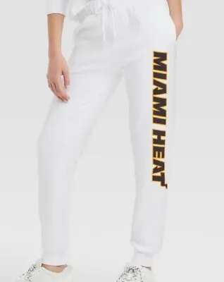 Women's Small Authentic NBA Miami Heat Graphic Jogger Pants - White NEW • $19.99