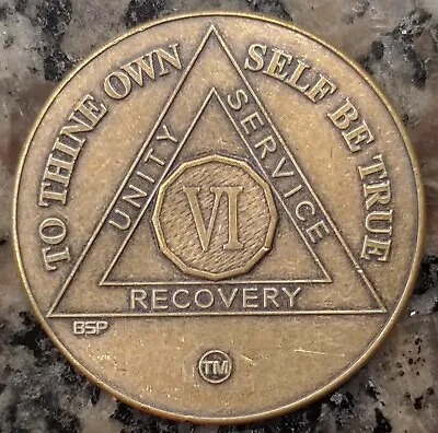 6 Year Six Alcoholics Anonymous AA Bronze Medallion Coin Sobriety Chip. • $4.99