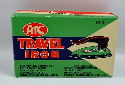 VTG ATC Travel Iron 110volt 250 Watt Folding Chrome Metal 50s 60s In Box-Tested • $16.99