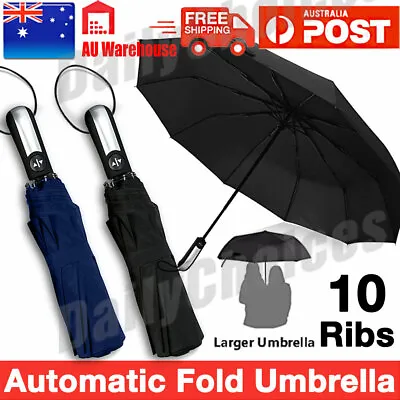 $13.95 • Buy 10Ribs Automatic Folding Umbrella Windproof Auto Open Compact With Fiberglass
