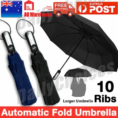 $13.95 • Buy 10Ribs Automatic Folding Umbrella Windproof Auto Open Compact With Fiberglass