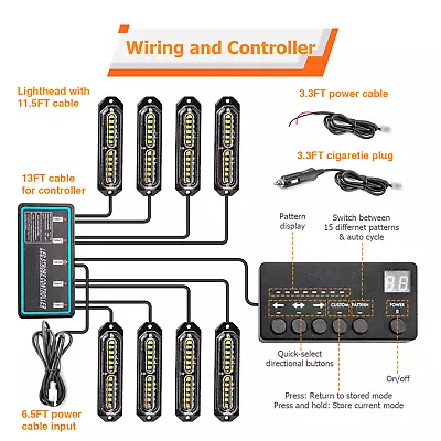 8PCS Amber/White 12LED Car Truck Emergency Warning Hazard Flash Strobe Light Bar • $53.88