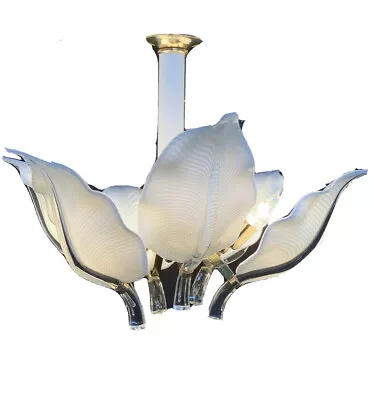 MURANO Franco Luce Seguso Glass Lotus Italian Leaf Calla Lilly Chandelier 28” • $2750