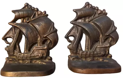 Pair Cast Iron Pirate Sail Boat Ship Bookends Cast Iron Finish • $39.99