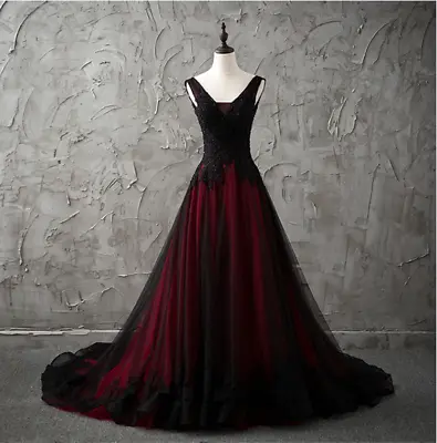 $168.99 • Buy New Red/Black Gothic Wedding Dress A Line Pageant Dresses Prom Evening Ball Gown