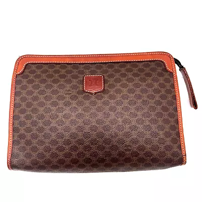 CELINE Macadam Canvas Clutch Bag PVC Leather Brown Auth • $66