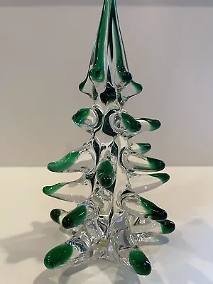 Vtg MURANO Clear Green Tipped Crystal Art Glass Italian Italy Xmas Tree 8.5” • $55